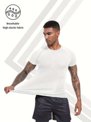 Two-piece Set of Men's Tight-fitting Sports Short-sleeved T-shirts with Wing Print for Summer Casual Sports