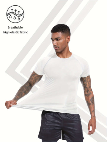 Two-piece Set of Men's Tight-fitting Sports Short-sleeved T-shirts with Wing Print for Summer Casual Sports