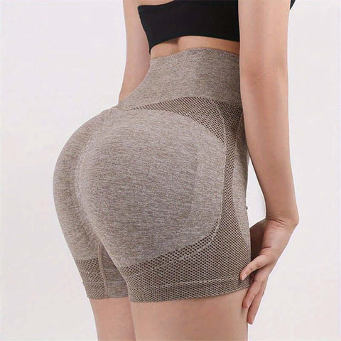 1pc High Waist Yoga Shorts for Women - Breathable & Supportive Nylon Blend, Quick-Dry Athletic Shorts for Running & Fitness