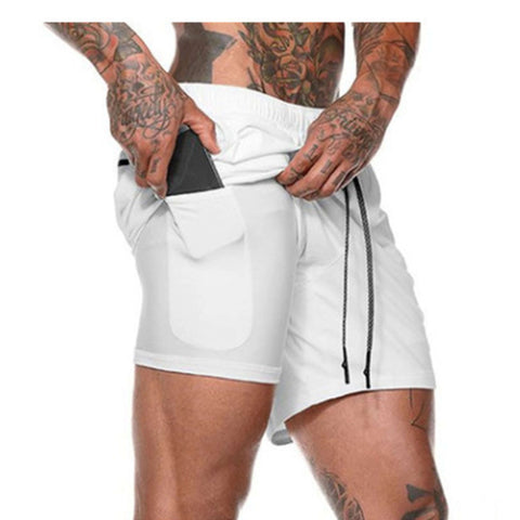 Men's 2 In 1 Summer Outdoor Sports Drawstring Shorts, Athletic Style Secure Phone Pocket Design With Reflective Layer, Quick-Dry Breathable Fabric, , Gym/Running/Training Wear