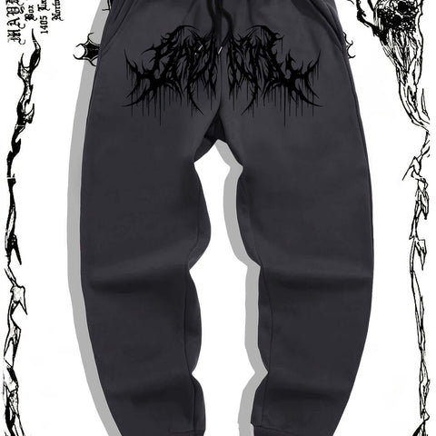 Gothic Dark Style Pattern Print, Men's Casual Drawstring Sweatpants With Pockets, Comfy Jogger Sports Pants, Men's Clothes For Daily Wear