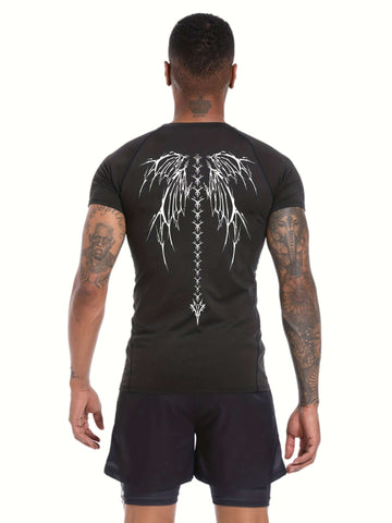 Two-piece Set of Men's Tight-fitting Sports Short-sleeved T-shirts with Wing Print for Summer Casual Sports