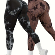 Women's 2-Pack Seamless Tie-Dye High Stretch Sports Yoga Leggings, Athletic Workout Pants, Comfort Fit Activewear for Gym & Home Exercise