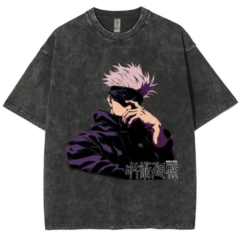 Anime Jujutsu Kaisen Gojo Satoru T Shirts Washed Men Women Cotton Harajuku T-Shirts Ryomen Sukuna Retro for Men Women Tops Tees