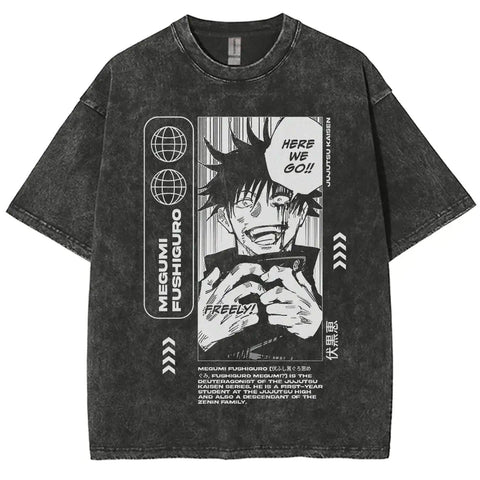 Anime Jujutsu Kaisen Gojo Satoru T Shirts Washed Men Women Cotton Harajuku T-Shirts Ryomen Sukuna Retro for Men Women Tops Tees