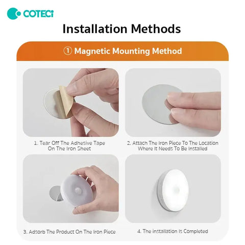 COTECi Smart LED Sensor Night Linkage Motion Light Rechargeable Wireless Magnetic Induction Lamp Wall Home Bedroom Kitchen