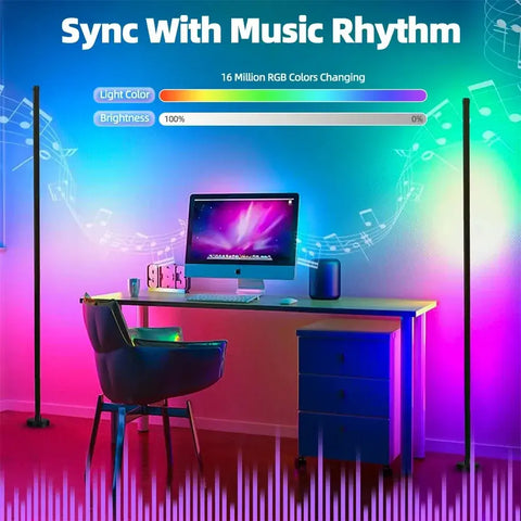 Smart RGB LED Floor Lamp Remote APP Control Music Sync Corner Lighting Timer Modern Mood Standing Lamp for Bedroom Living Room