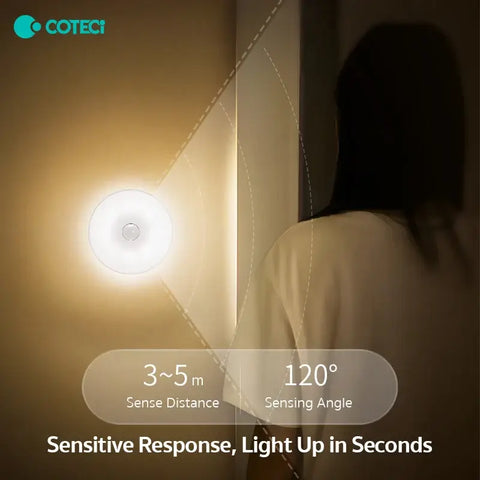 COTECi Smart LED Sensor Night Linkage Motion Light Rechargeable Wireless Magnetic Induction Lamp Wall Home Bedroom Kitchen