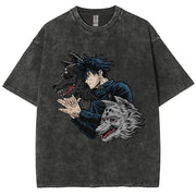 Anime Jujutsu Kaisen Gojo Satoru T Shirts Washed Men Women Cotton Harajuku T-Shirts Ryomen Sukuna Retro for Men Women Tops Tees