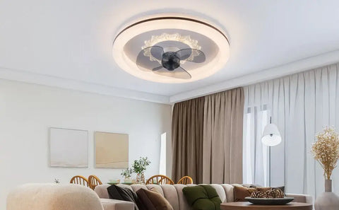 18.5 Inch Ceiling Fan with Lights,  Low Profile Fan W/ Remote Control Semi Flush Mount Tri-Color Fandelier Fan with 3 Hidden B