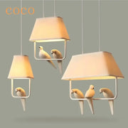 Simple 3 4 Heads Bird Cloth Chandelier Creative Pendant Lights Hanging Lamps Ceiling Light Study Dining Room Birdcage Home Decor