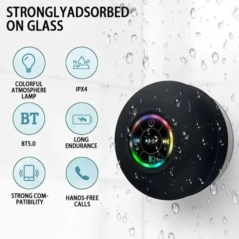 Mini Portable Bluetooth Audio IPX4 Waterproof Led Lights Bathroom Outdoor Large Suction Cup Can Be Adsorbed Wall Speaker