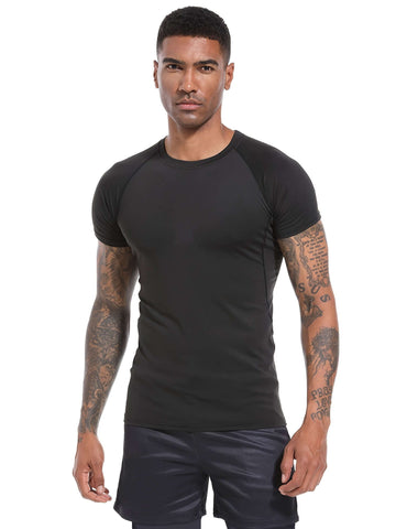 Two-piece Set of Men's Tight-fitting Sports Short-sleeved T-shirts with Wing Print for Summer Casual Sports