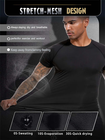 Two-piece Set of Men's Tight-fitting Sports Short-sleeved T-shirts with Wing Print for Summer Casual Sports